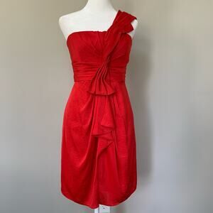 BCBG Maxazria one shoulder midi dress fully lined back zip boning in bodice 4